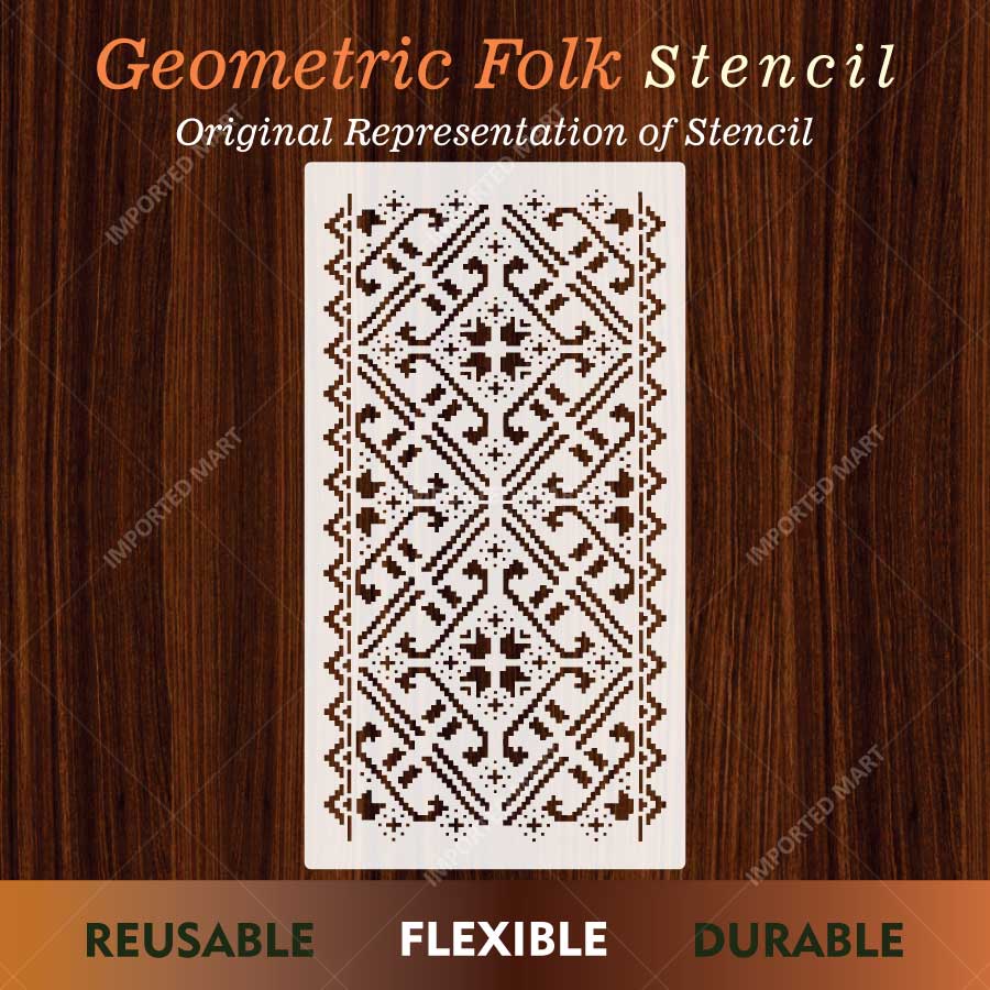 Geometric Folk Pattern Stencil for Wall, Floor & Furniture Décor – Ethnic Border Design – ID# 722 - Image 2