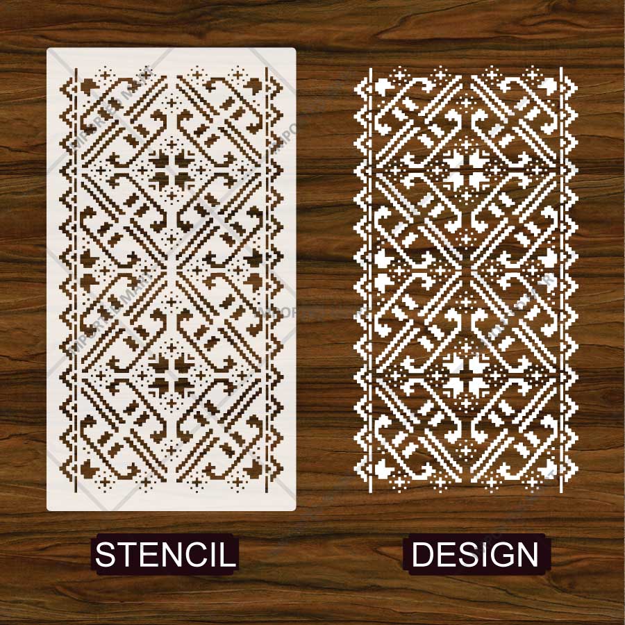 Geometric Folk Pattern Stencil for Wall, Floor & Furniture Décor – Ethnic Border Design – ID# 722 - Image 4