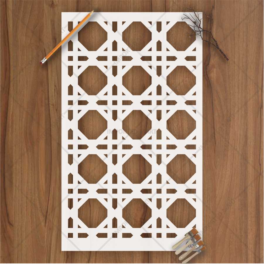 Geometric Grid Lattice Stencil for Wall, Wood & Decor – Reusable Islamic-Inspired Pattern – ID# 663 - Image 2