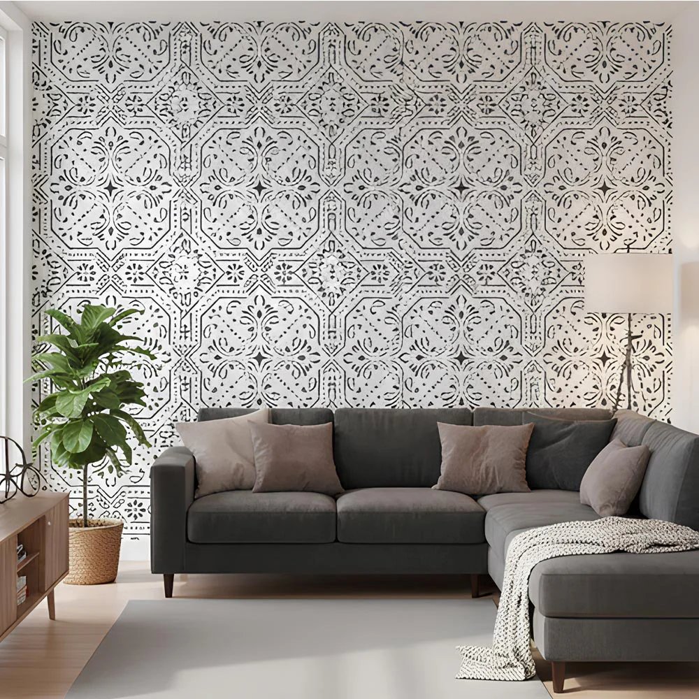 Geometric Paisley Wall Stencil for Furniture, Tiles & Floor Art – Ornamental Mandala Pattern – ID# 737 - Image 2
