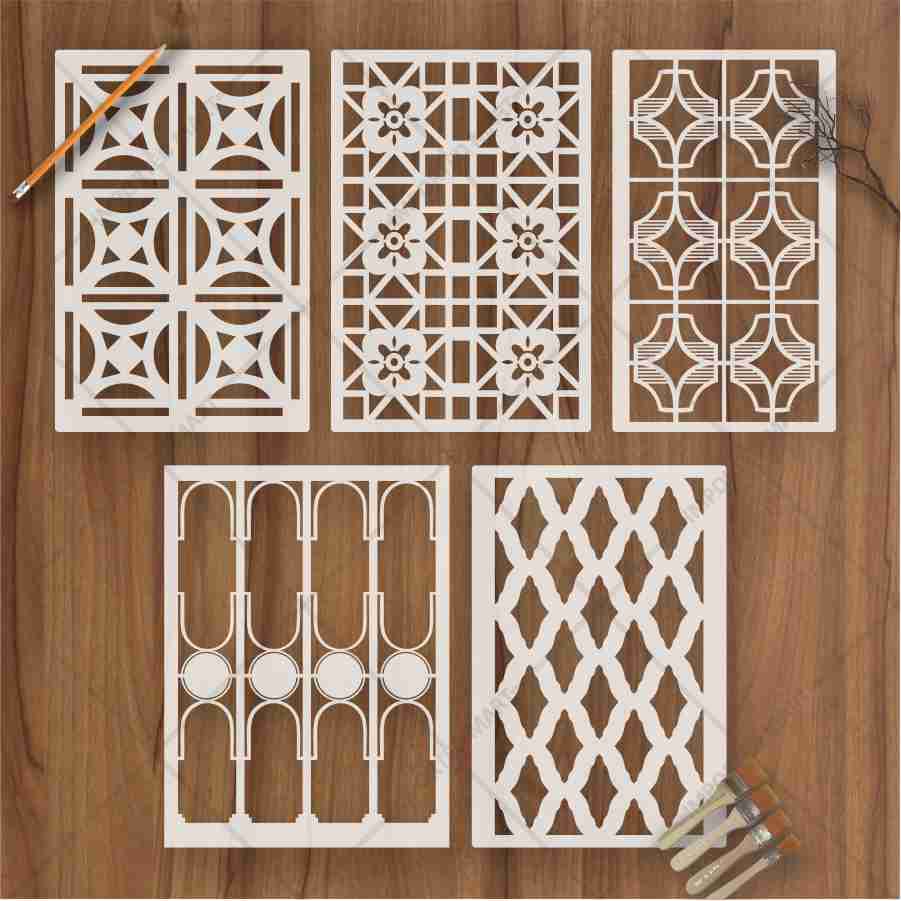 Classic Geometric Panel Pattern Stencil Pack of 5 – Wall, Furniture & Floor Art Decor – Reusable Mylar DIY Home Decor – imartdecor ID-705 - Image 2