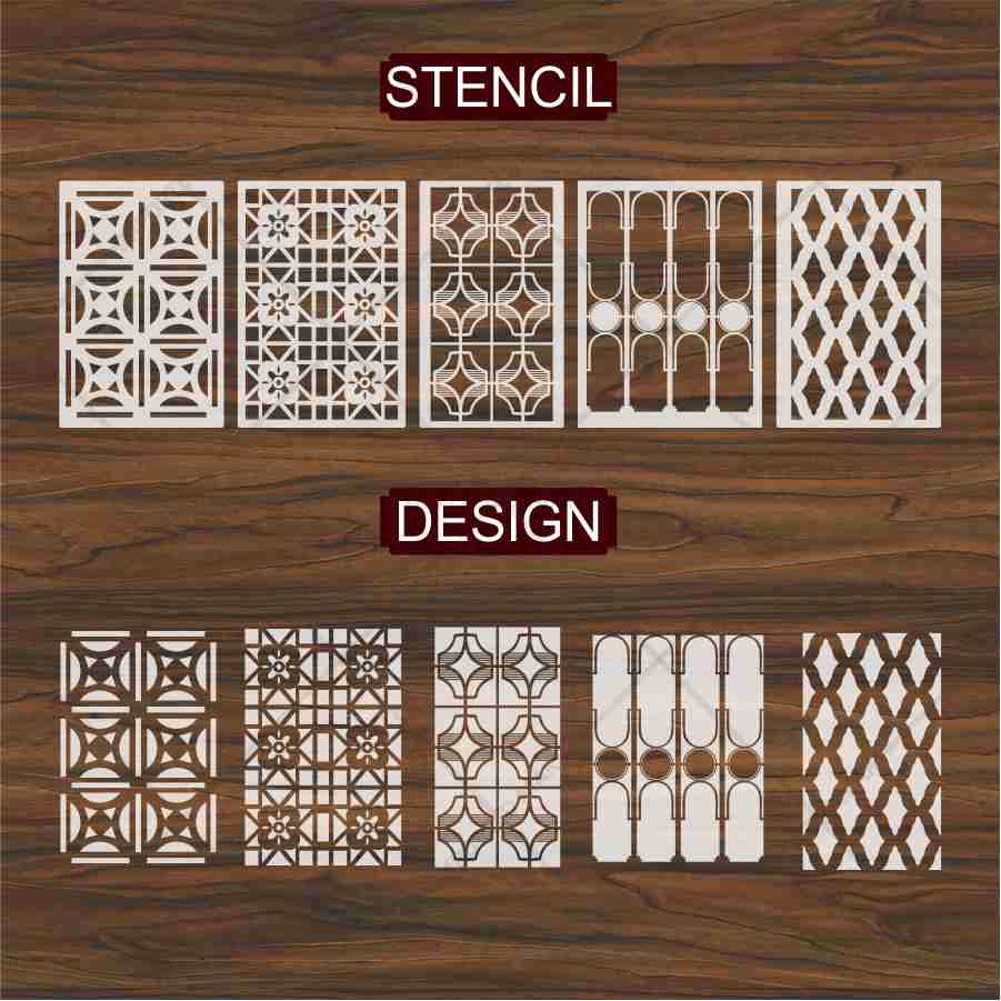 Classic Geometric Panel Pattern Stencil Pack of 5 – Wall, Furniture & Floor Art Decor – Reusable Mylar DIY Home Decor – imartdecor ID-705 - Image 4