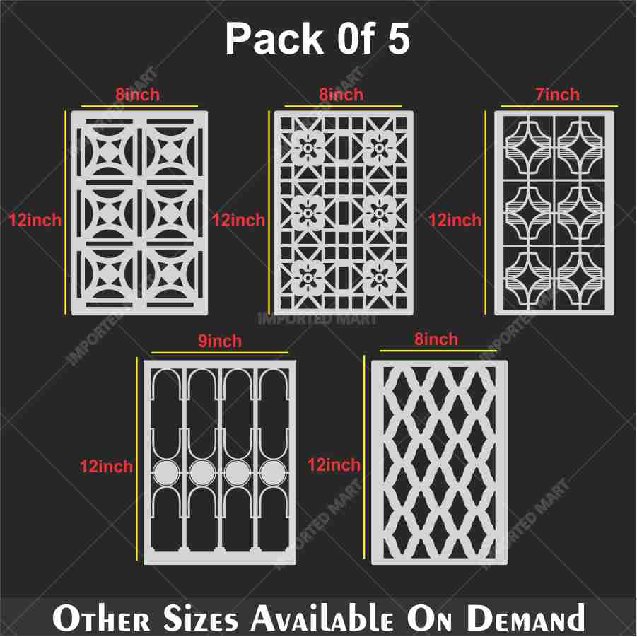 Classic Geometric Panel Pattern Stencil Pack of 5 – Wall, Furniture & Floor Art Decor – Reusable Mylar DIY Home Decor – imartdecor ID-705 - Image 5