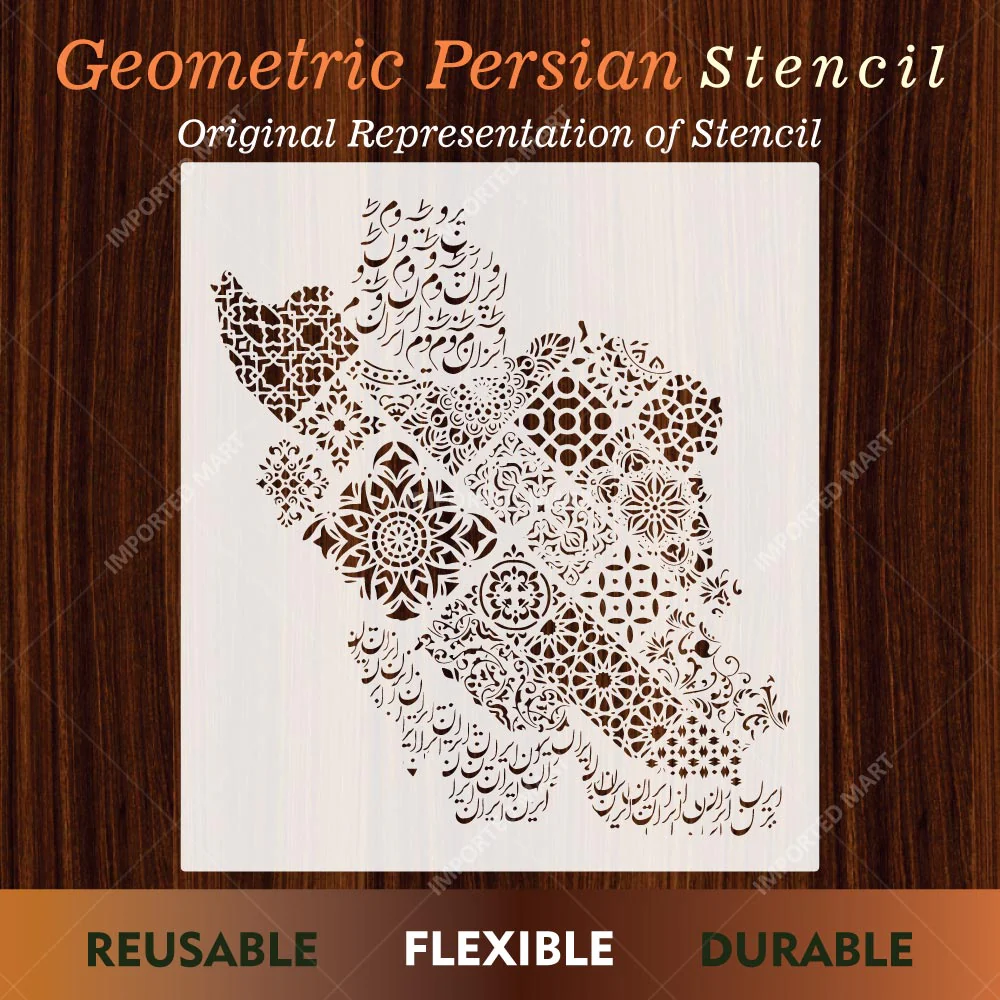 Geometric Persian Map Stencil for Wall, Furniture & Canvas Art – Iran Pattern Design – ID# 724 - Image 3