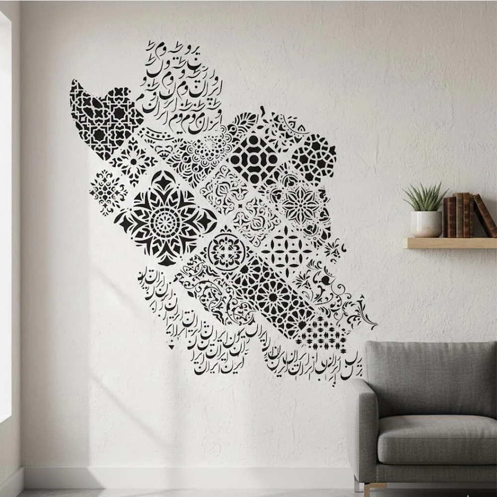 Geometric Persian Map Stencil for Wall, Furniture & Canvas Art – Iran Pattern Design – ID# 724 - Image 8