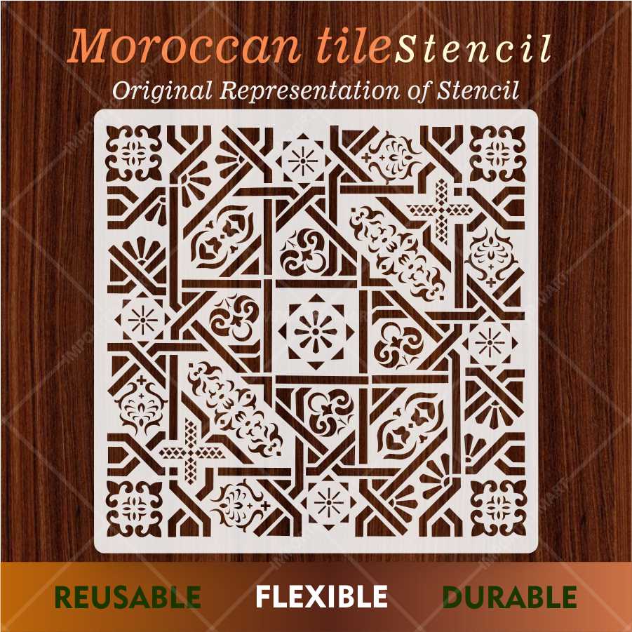 Geometric Tile Stencil for Wall, Floor & Furniture – Moroccan Square Pattern – ID# 659