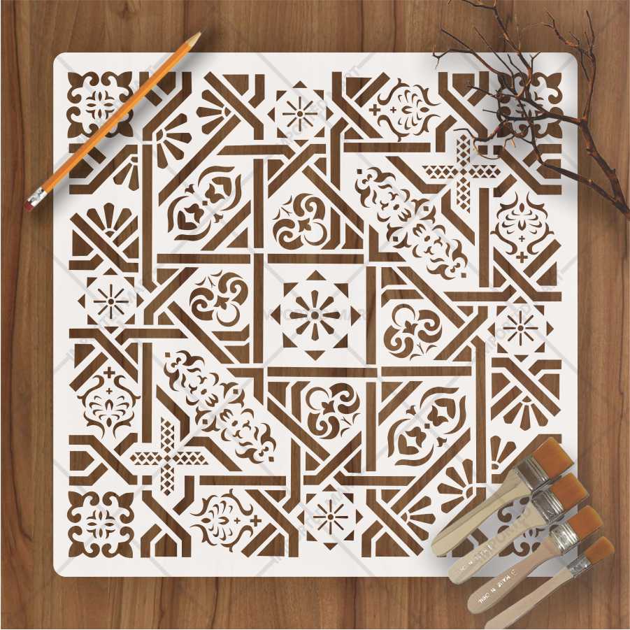 Geometric Tile Stencil for Wall, Floor & Furniture – Moroccan Square Pattern – ID# 659 - Image 2