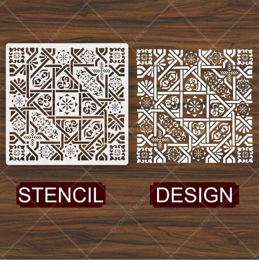 Geometric Tile Stencil for Wall, Floor & Furniture – Moroccan Square Pattern – ID# 659 - Image 4