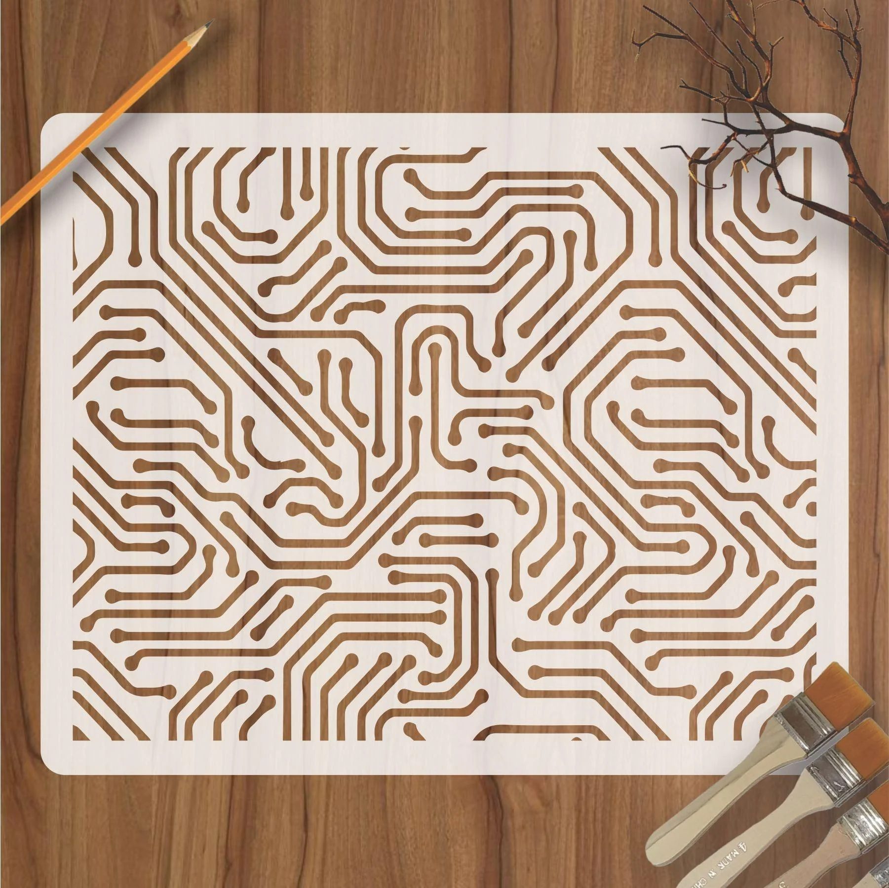 Electrical Circuit Pattern Reusable Stencil for Canvas and wall painting.ID#124