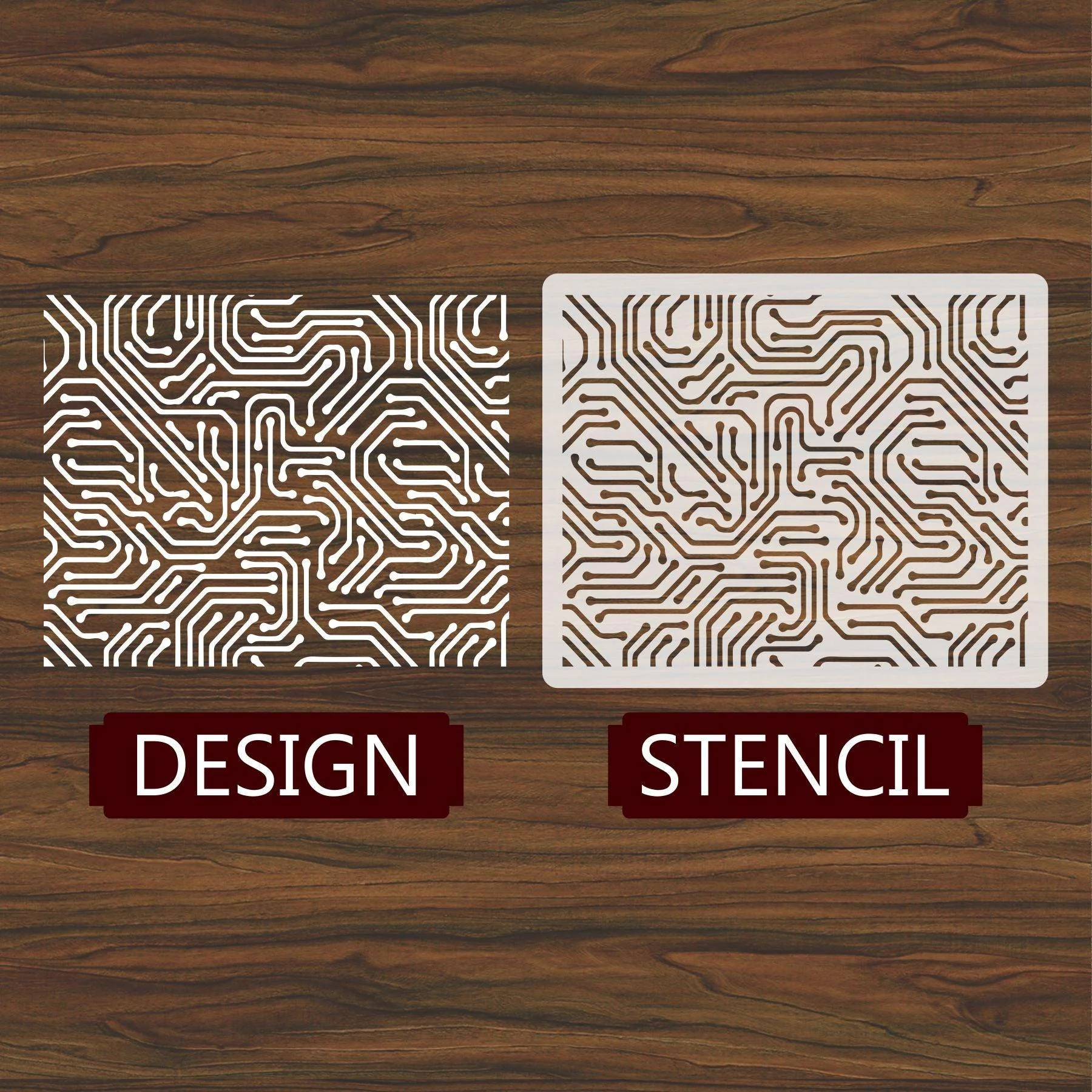Electrical Circuit Pattern Reusable Stencil for Canvas and wall painting.ID#124 - Image 2