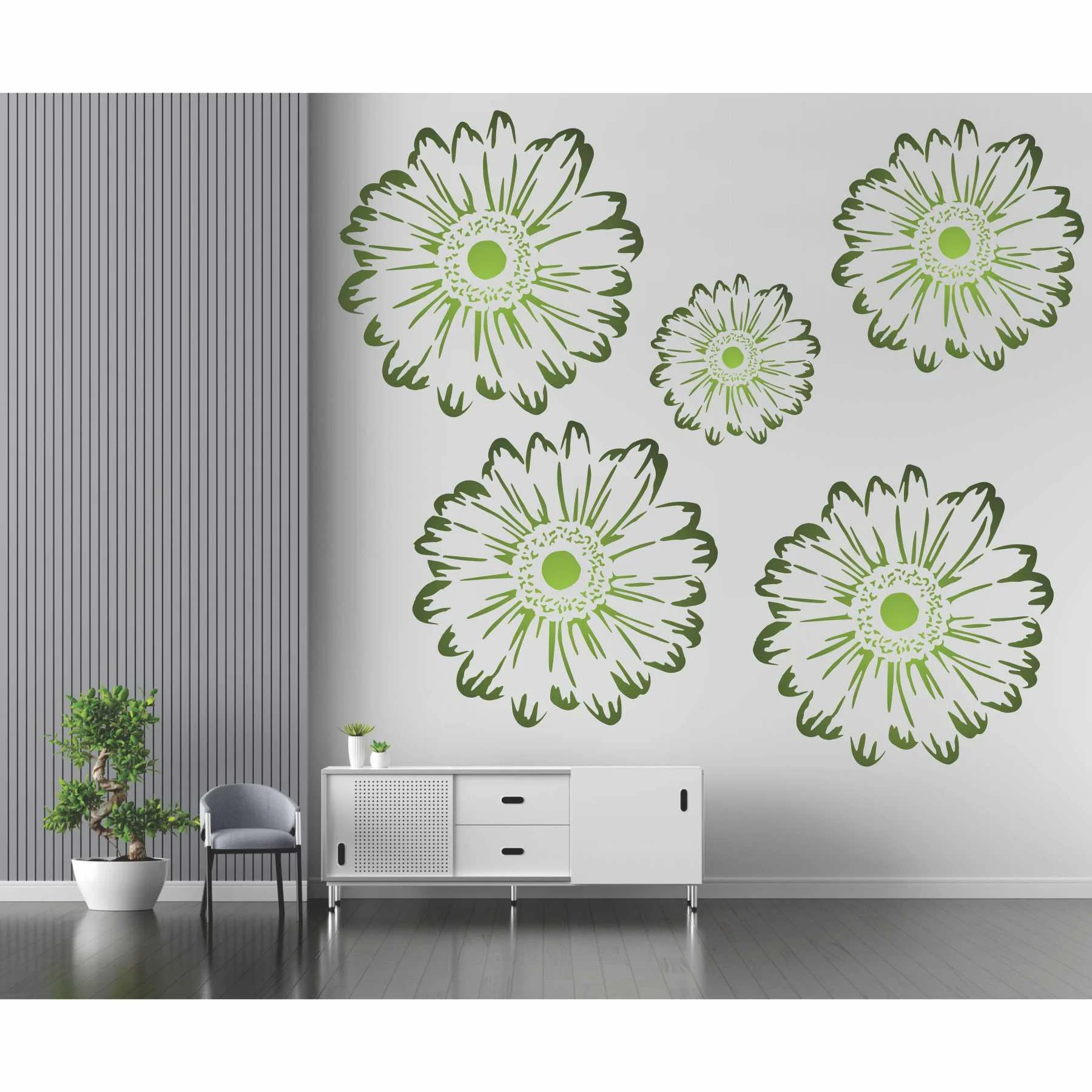 Gerbera Daisy Flowers Reusable Stencil For Canvas And Wall Painting.ID#150 - Image 3