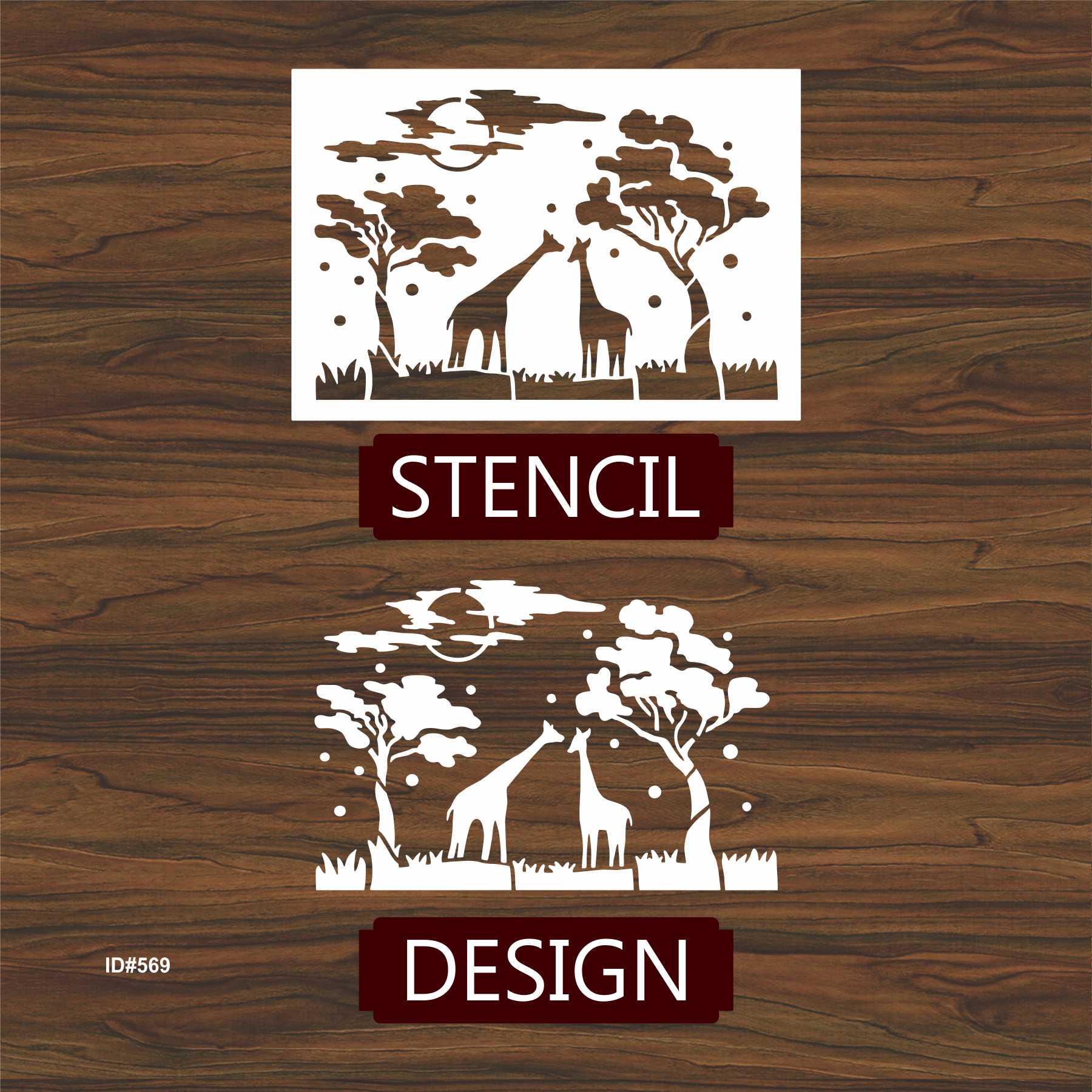 Giraffe and Tree Stencil Wall Painting Scrapbook Coloring Embossing Album Decorative Template. ID #569 - Image 4
