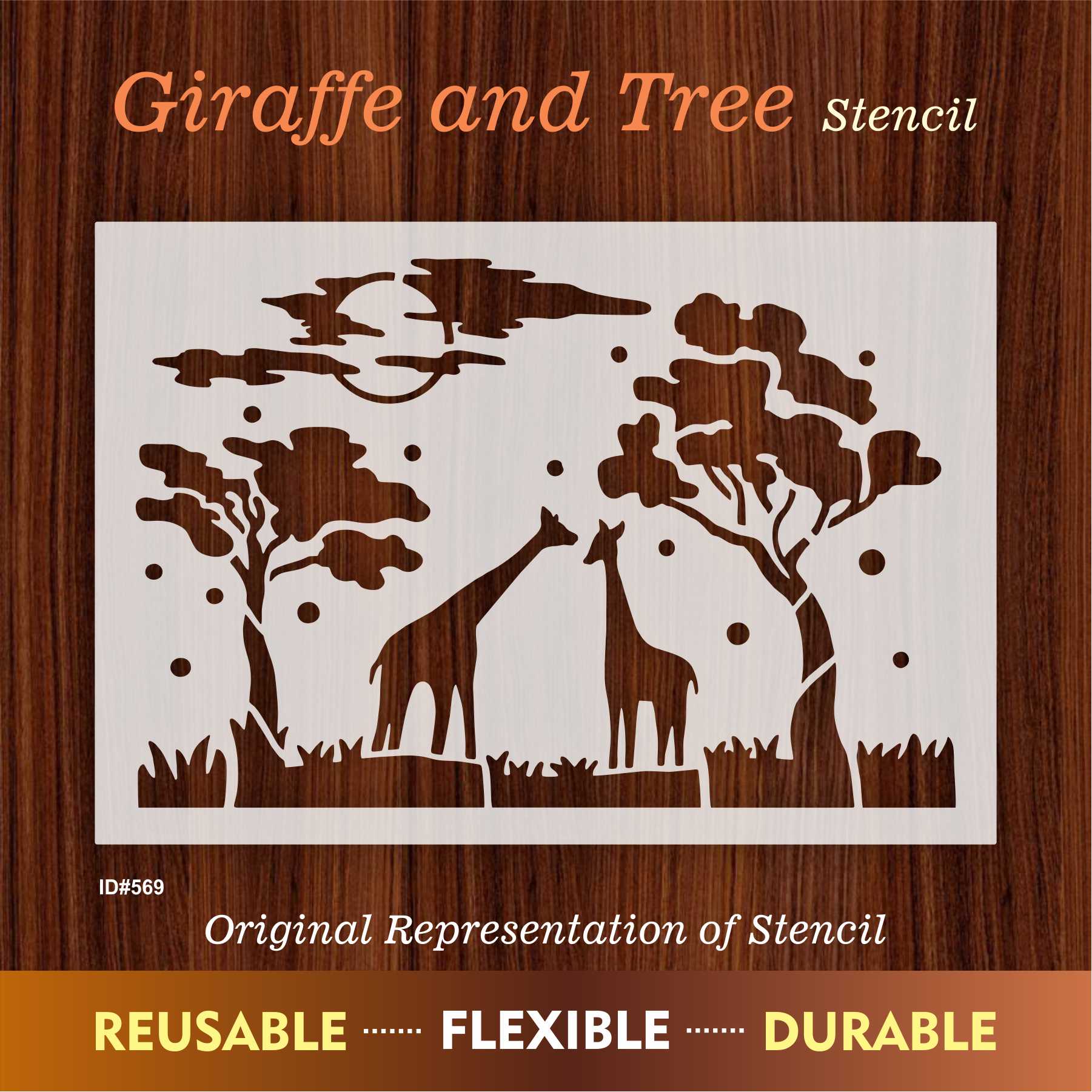Giraffe and Tree Stencil Wall Painting Scrapbook Coloring Embossing Album Decorative Template. ID #569 - Image 6
