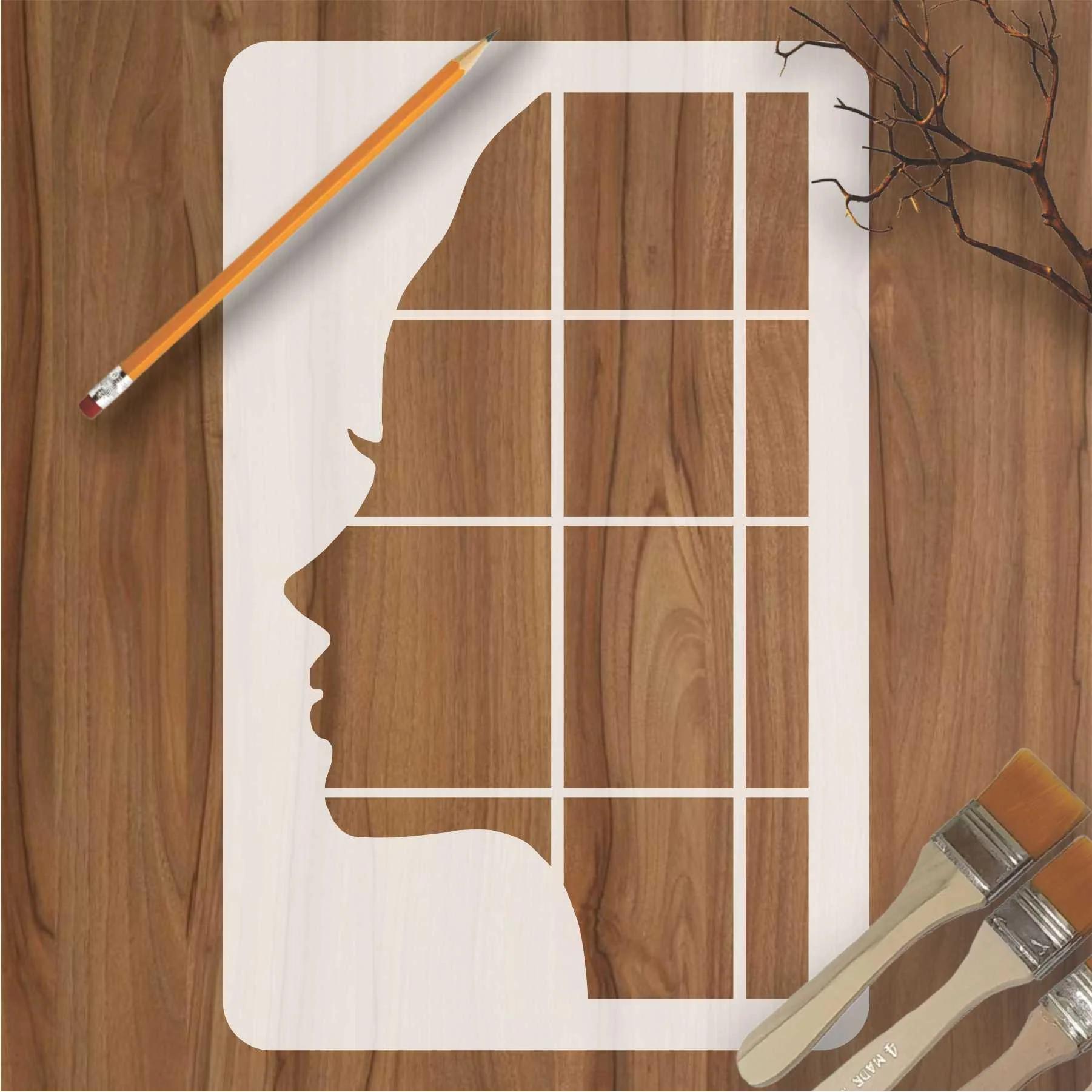 Girl Face Reusable Stencil For Canvas And Wall Painting.ID#444