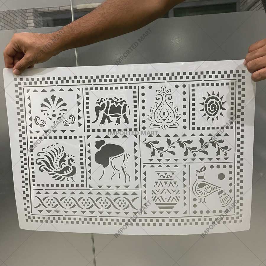 Global Folk Motif Stencil for Wall, Furniture & Fabric Art – Ethnic Folk Animal & Cultural Pattern – ID# 731