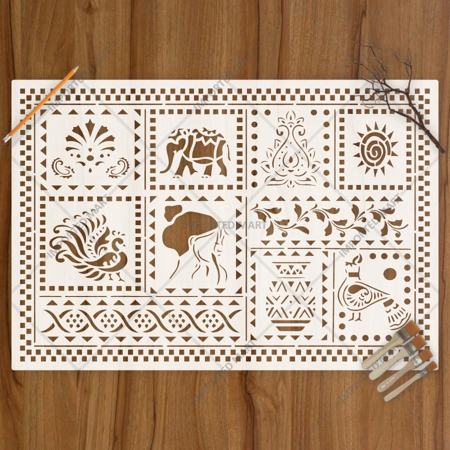 Global Folk Motif Stencil for Wall, Furniture & Fabric Art – Ethnic Folk Animal & Cultural Pattern – ID# 731 - Image 4