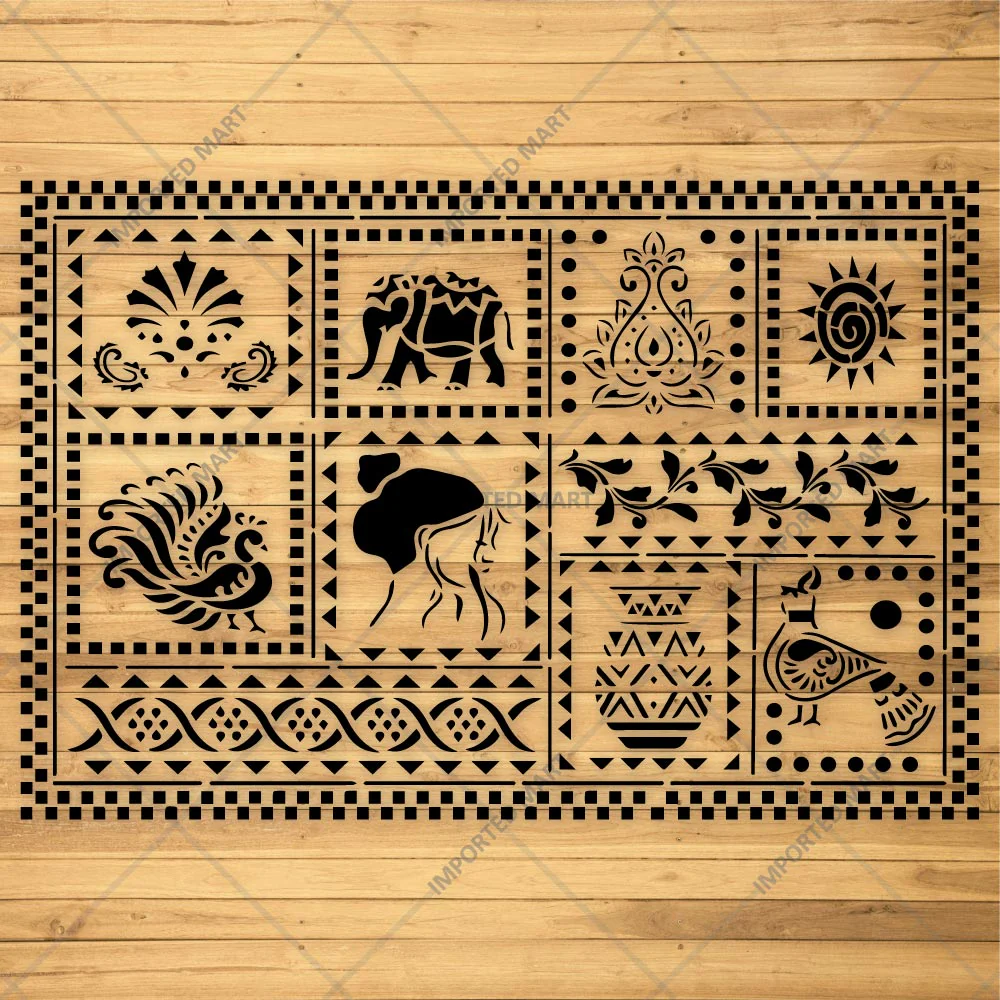 Global Folk Motif Stencil for Wall, Furniture & Fabric Art – Ethnic Folk Animal & Cultural Pattern – ID# 731 - Image 5