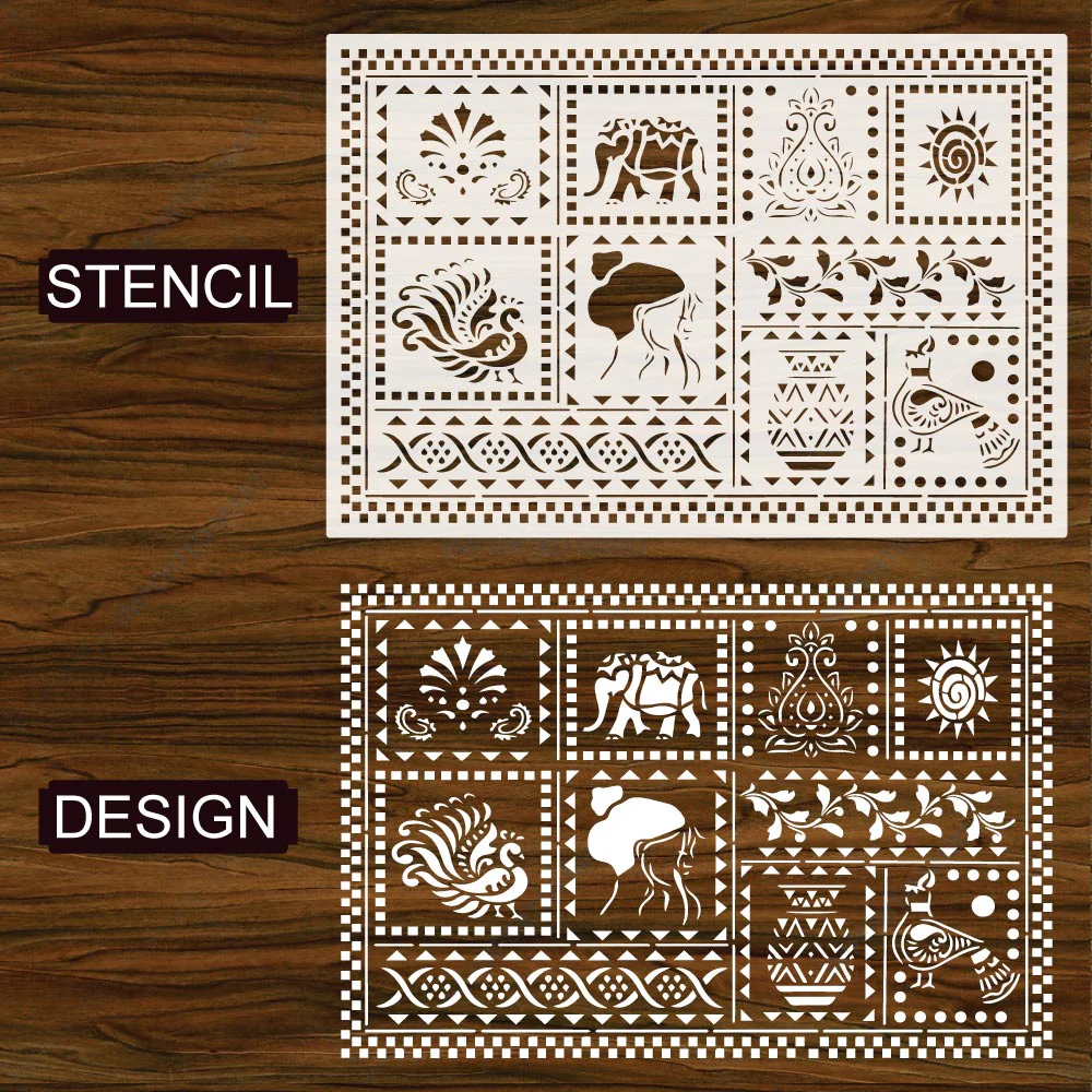 Global Folk Motif Stencil for Wall, Furniture & Fabric Art – Ethnic Folk Animal & Cultural Pattern – ID# 731 - Image 6