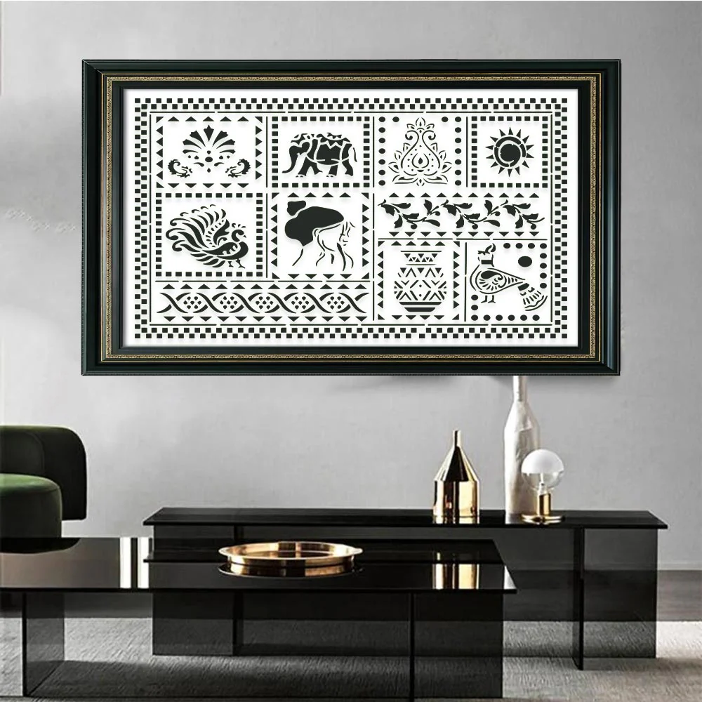 Global Folk Motif Stencil for Wall, Furniture & Fabric Art – Ethnic Folk Animal & Cultural Pattern – ID# 731 - Image 8