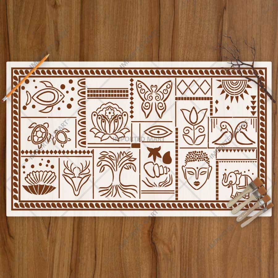 Global Totem Mosaic Tile Stencil for Wall, Floor & Furniture Art – Ethnic Tribal Pattern Design – ID# 755
