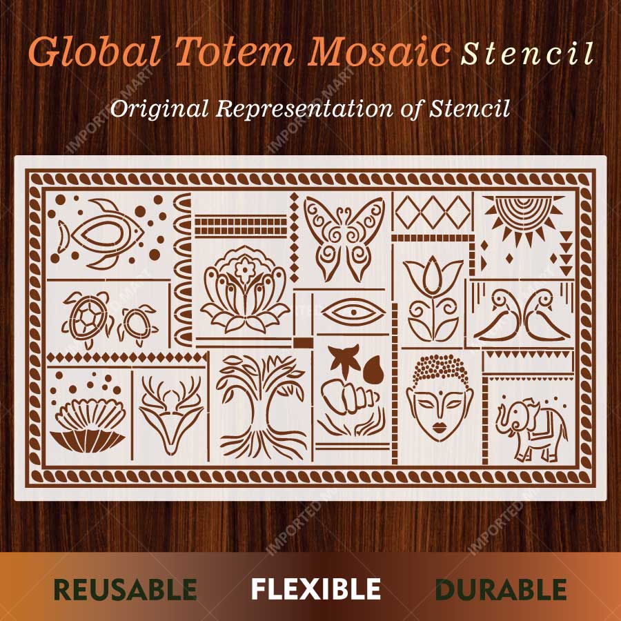 Global Totem Mosaic Tile Stencil for Wall, Floor & Furniture Art – Ethnic Tribal Pattern Design – ID# 755 - Image 2