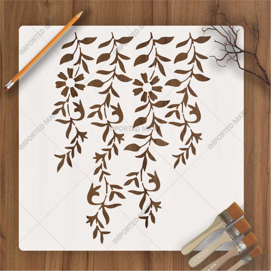 Hanging Floral Vines with Leaf Stencil – Botanical Wall Art Design ID#656 - Image 2