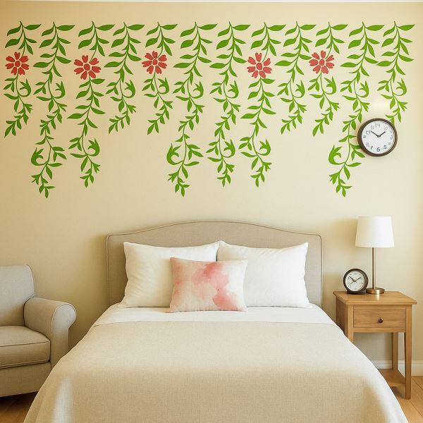 Hanging Floral Vines with Leaf Stencil – Botanical Wall Art Design ID#656 - Image 6