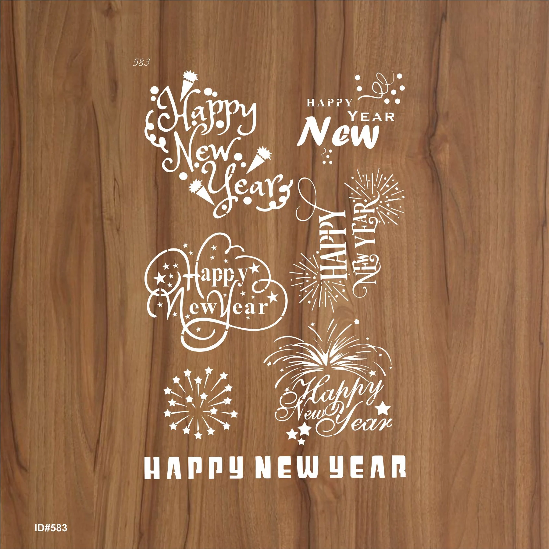 Happy New Year Stencil - Reusable Stencils for Painting - Create DIY Happy New Year Stars Decorative Paper Card Template. ID #583 - Image 2