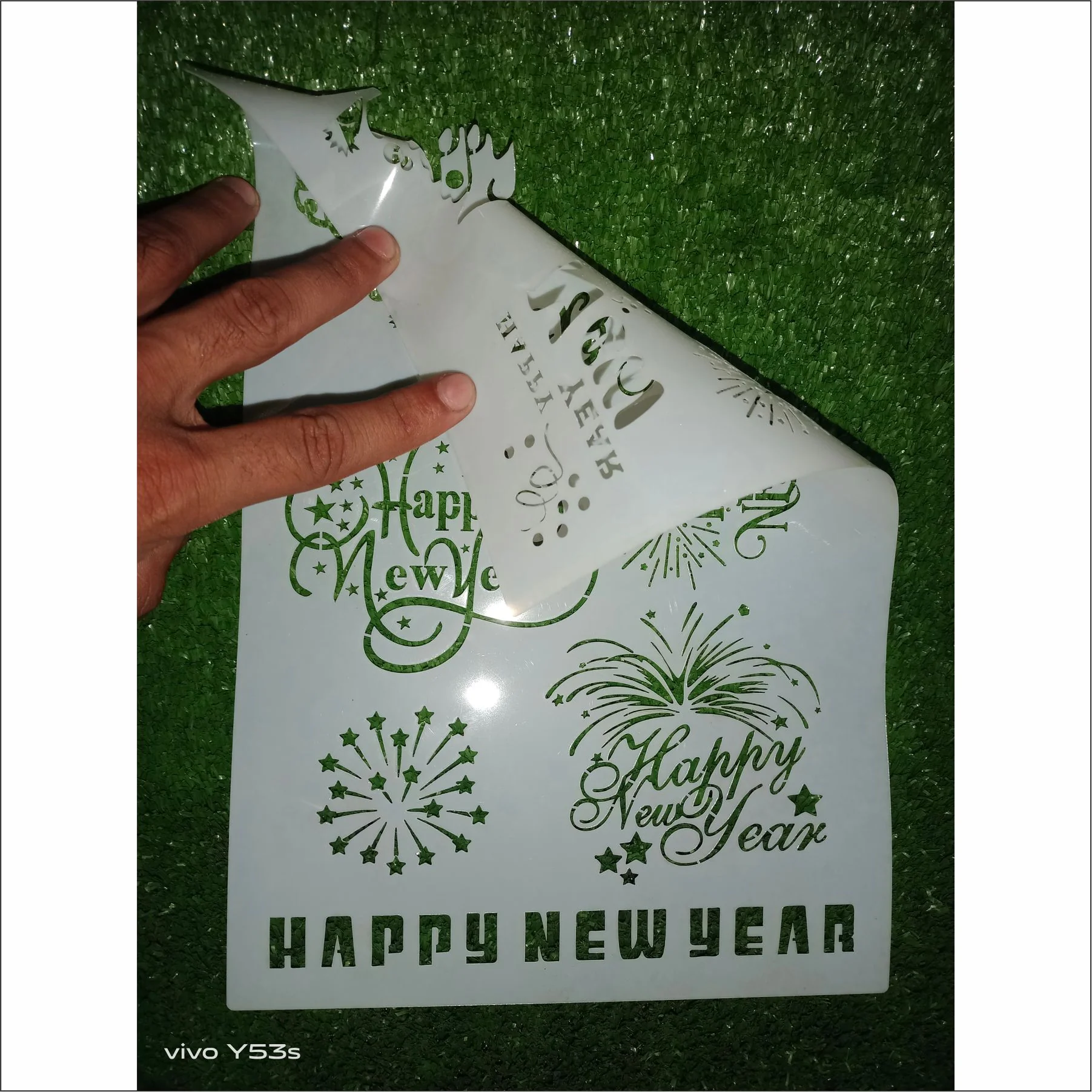 Happy New Year Stencil - Reusable Stencils for Painting - Create DIY Happy New Year Stars Decorative Paper Card Template. ID #583 - Image 3