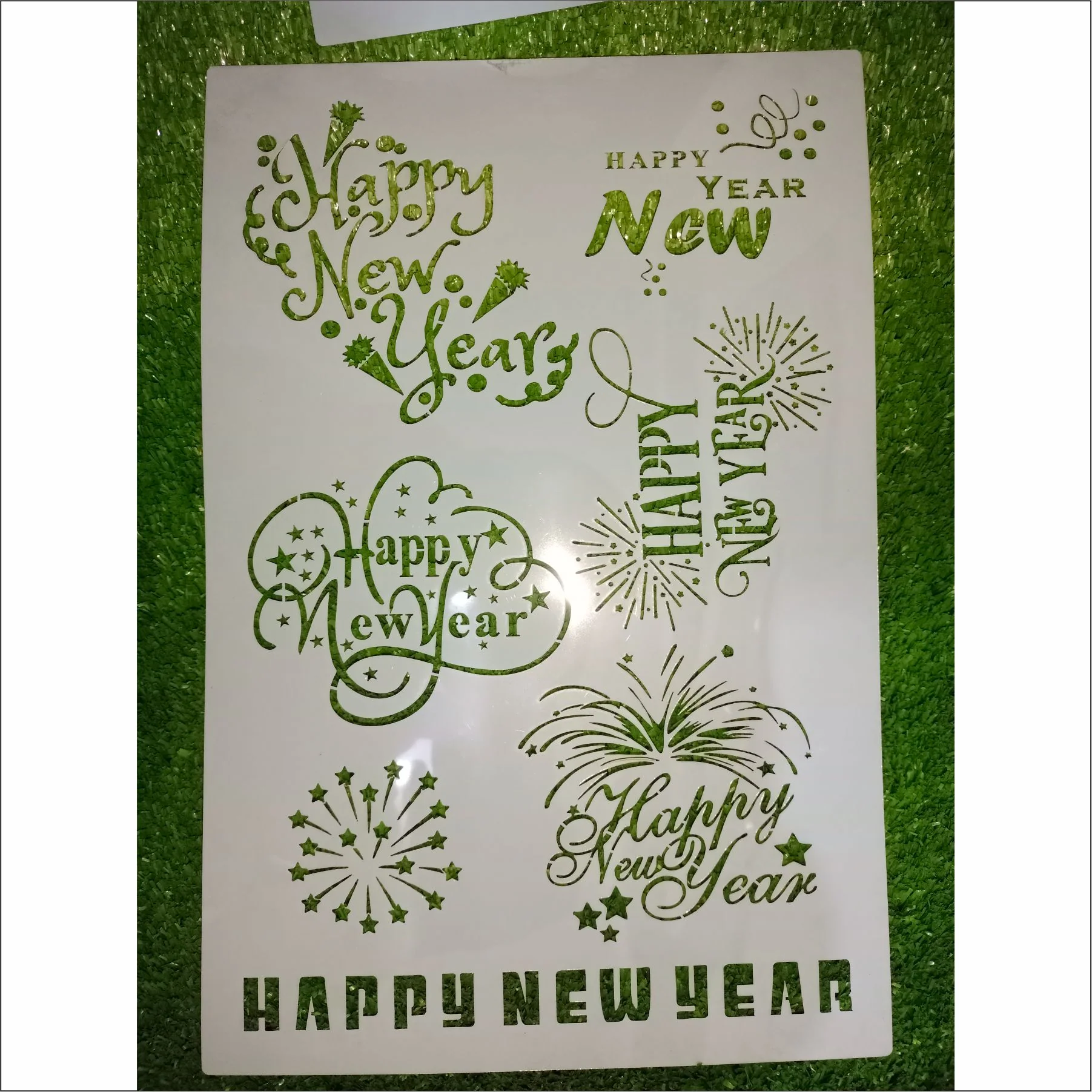 Happy New Year Stencil - Reusable Stencils for Painting - Create DIY Happy New Year Stars Decorative Paper Card Template. ID #583 - Image 4