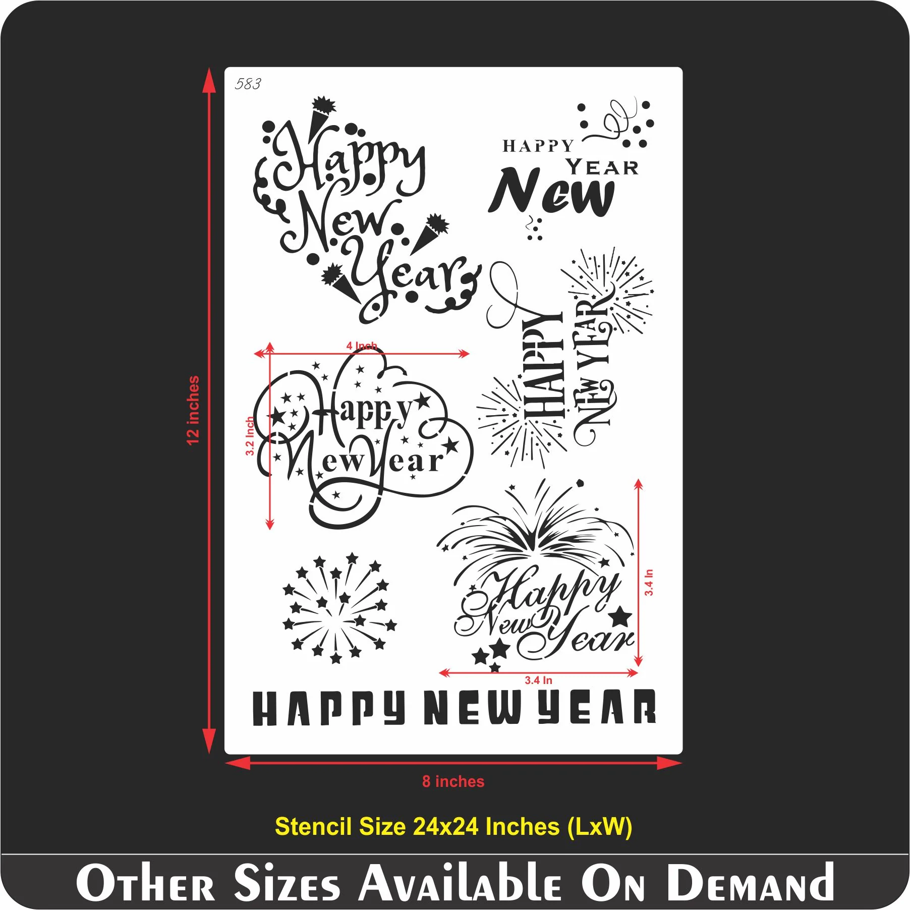Happy New Year Stencil - Reusable Stencils for Painting - Create DIY Happy New Year Stars Decorative Paper Card Template. ID #583 - Image 9
