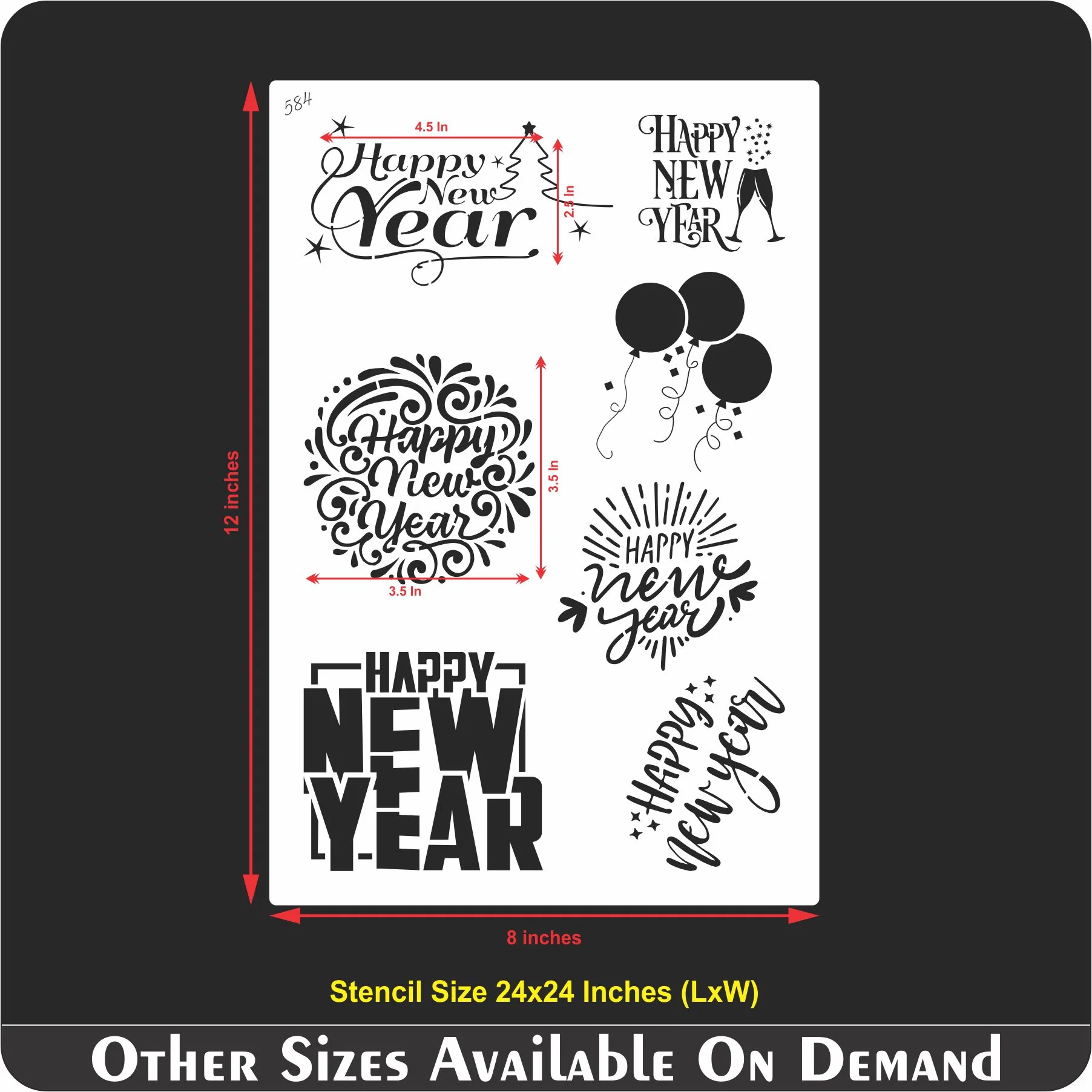 Happy New Year Stencil - Reusable Stencils for Painting - Create DIY Happy New Year Stars Decorative Paper Card Template. ID #584 - Image 6