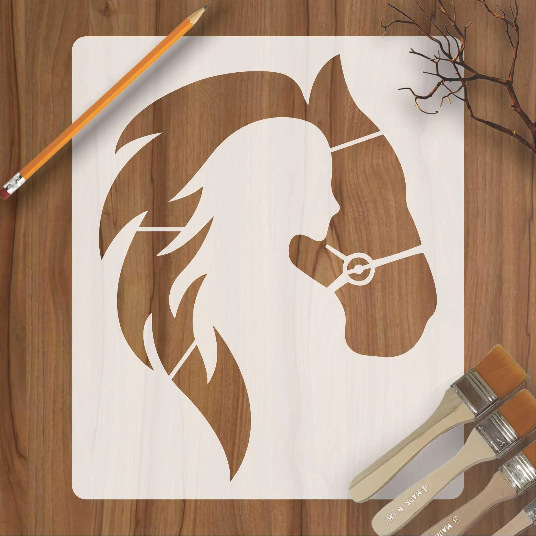 Horse & Girl Reusable Stencil for Canvas and wall painting.ID# 439