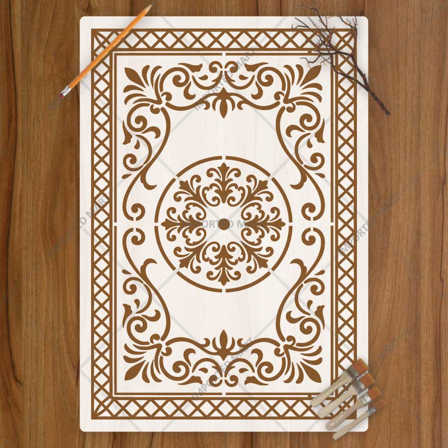 Imperial Court Filigree Rug Stencil for Floor, Wall & Furniture Art – Ornamental Carpet Pattern Design – ID# 754