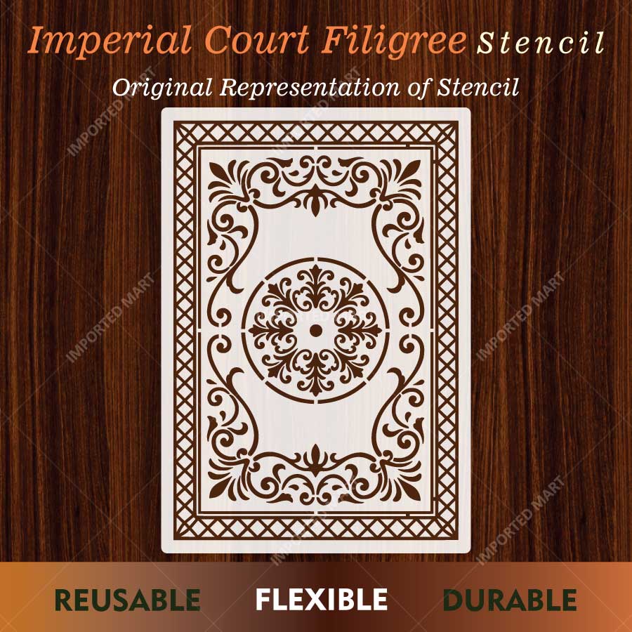 Imperial Court Filigree Rug Stencil for Floor, Wall & Furniture Art – Ornamental Carpet Pattern Design – ID# 754 - Image 3