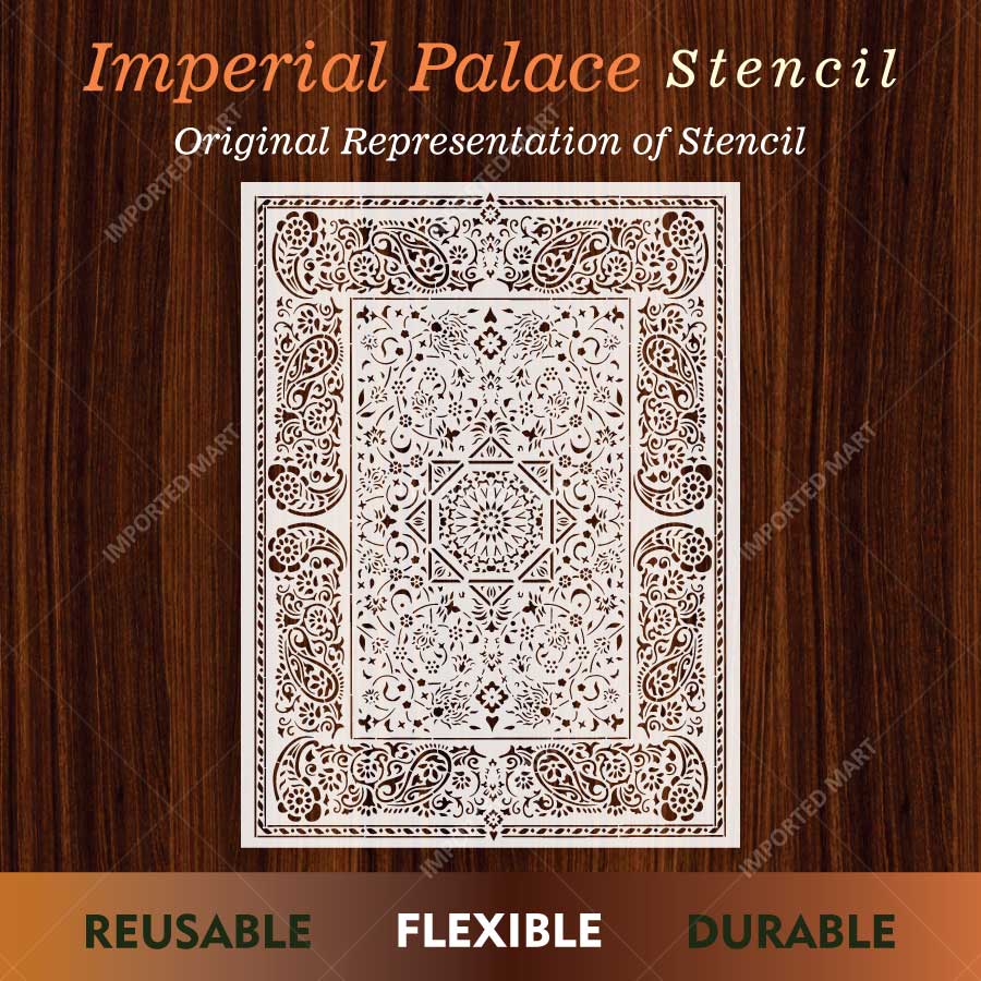 Imperial Palace Carpet Stencil for Wall, Floor & Furniture Decor – Royal Mughal Geometric Pattern – ID# 740 - Image 3