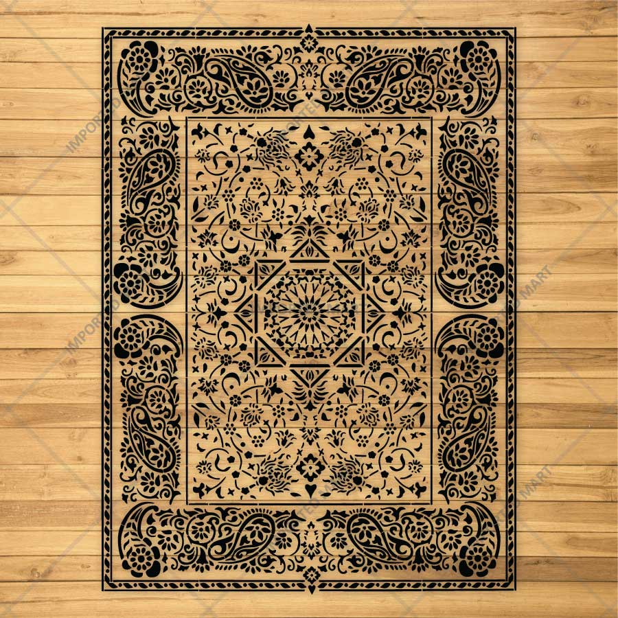 Imperial Palace Carpet Stencil for Wall, Floor & Furniture Decor – Royal Mughal Geometric Pattern – ID# 740 - Image 4
