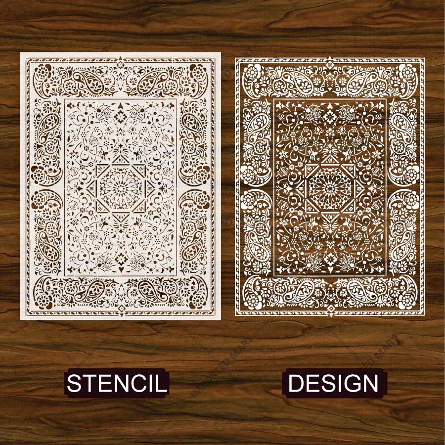 Imperial Palace Carpet Stencil for Wall, Floor & Furniture Decor – Royal Mughal Geometric Pattern – ID# 740 - Image 5