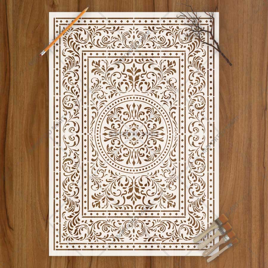 Imperial Palace Carpet Stencil for Wall, Floor & Furniture Decor – Royal Mughal Ornamental Pattern – ID# 741 - Image 2