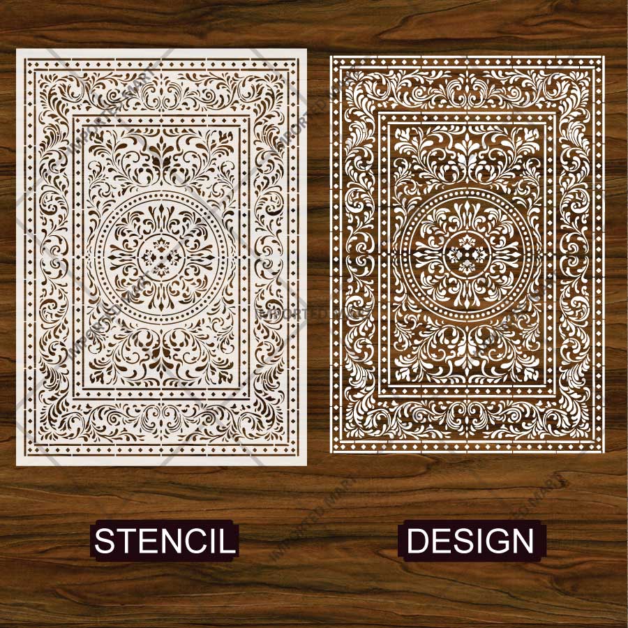Imperial Palace Carpet Stencil for Wall, Floor & Furniture Decor – Royal Mughal Ornamental Pattern – ID# 741 - Image 6