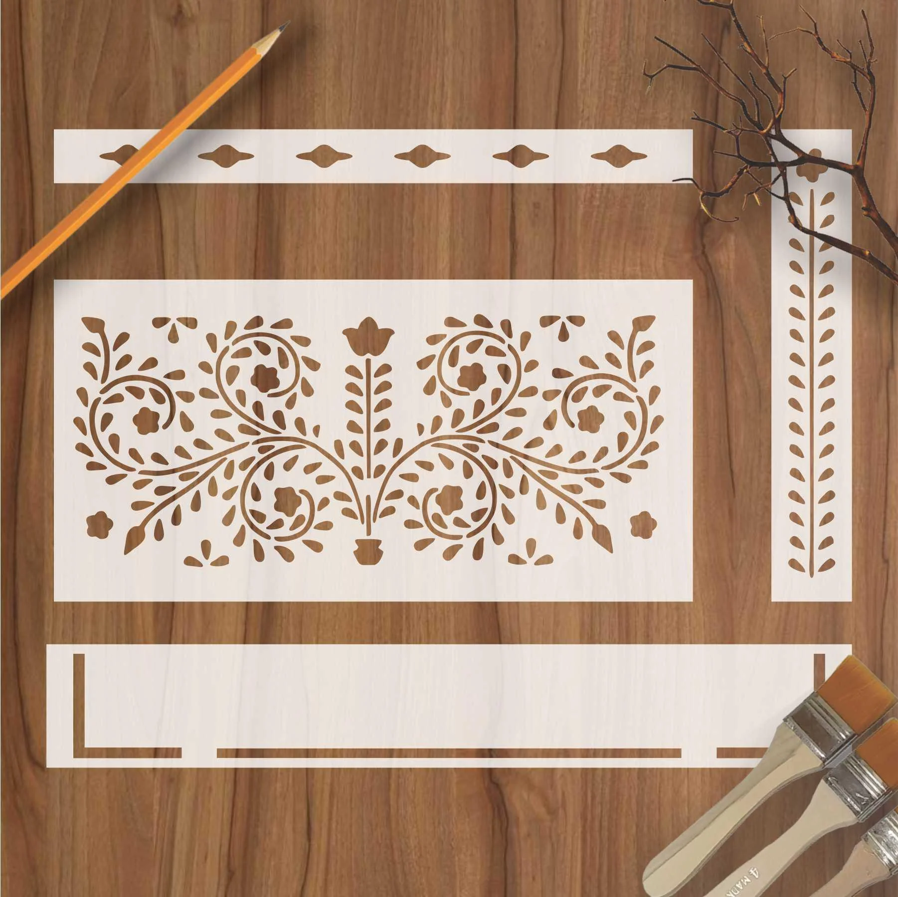 Indian Inlay (furniture and fabric) Reusable Stencil For Canvas And Wall Painting. ID #350 - Image 2