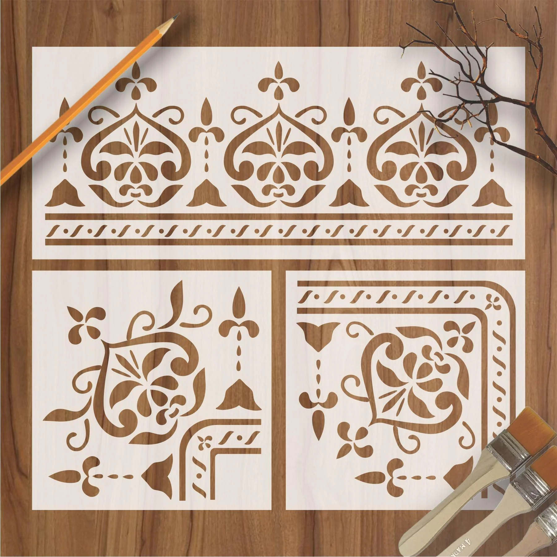 Indian Inlay(furniture and fabric) Reusable Stencil For Canvas And Wall Painting.ID #458 - Image 2