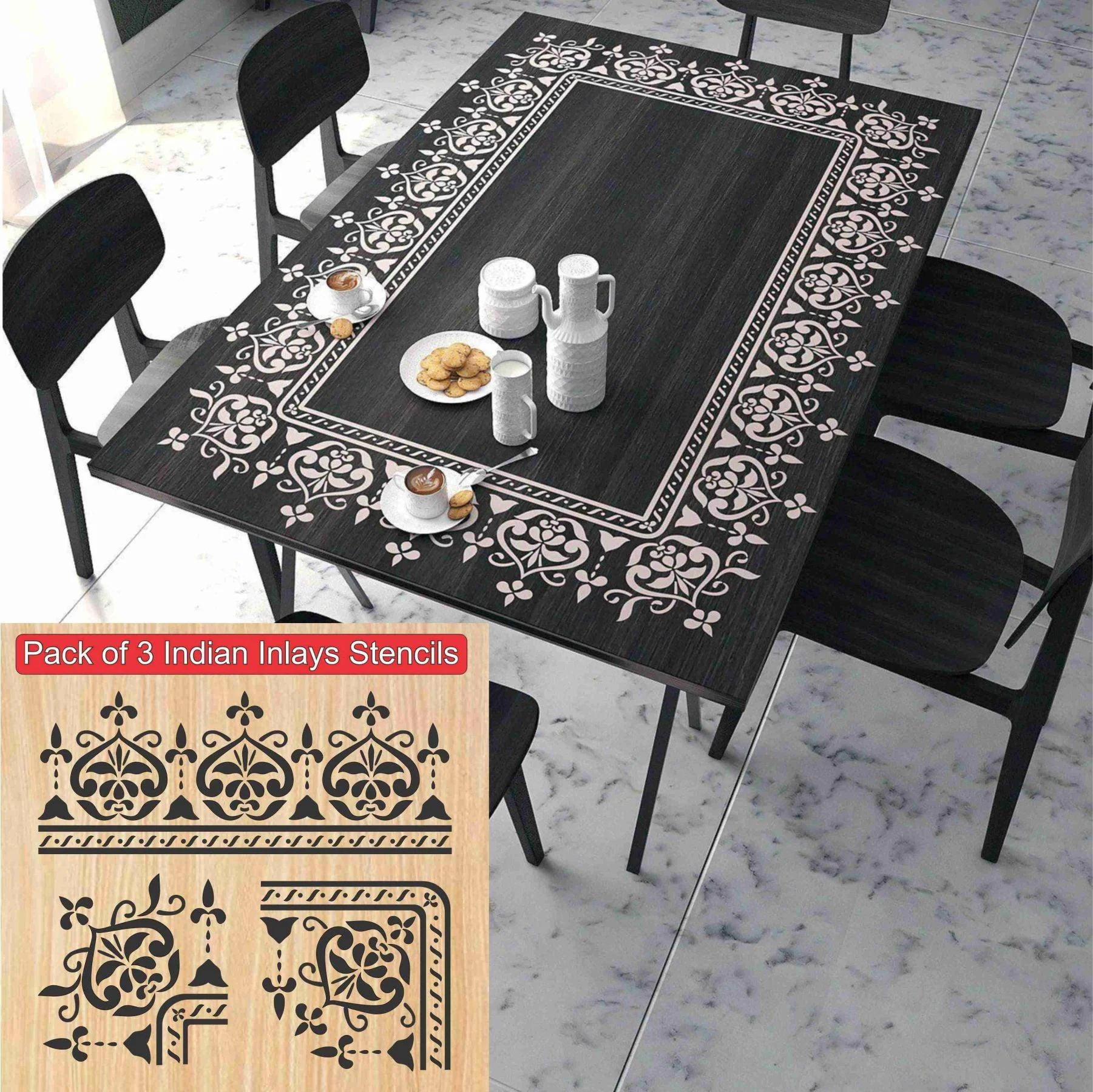 Indian Inlay(furniture and fabric) Reusable Stencil For Canvas And Wall Painting.ID #458 - Image 7