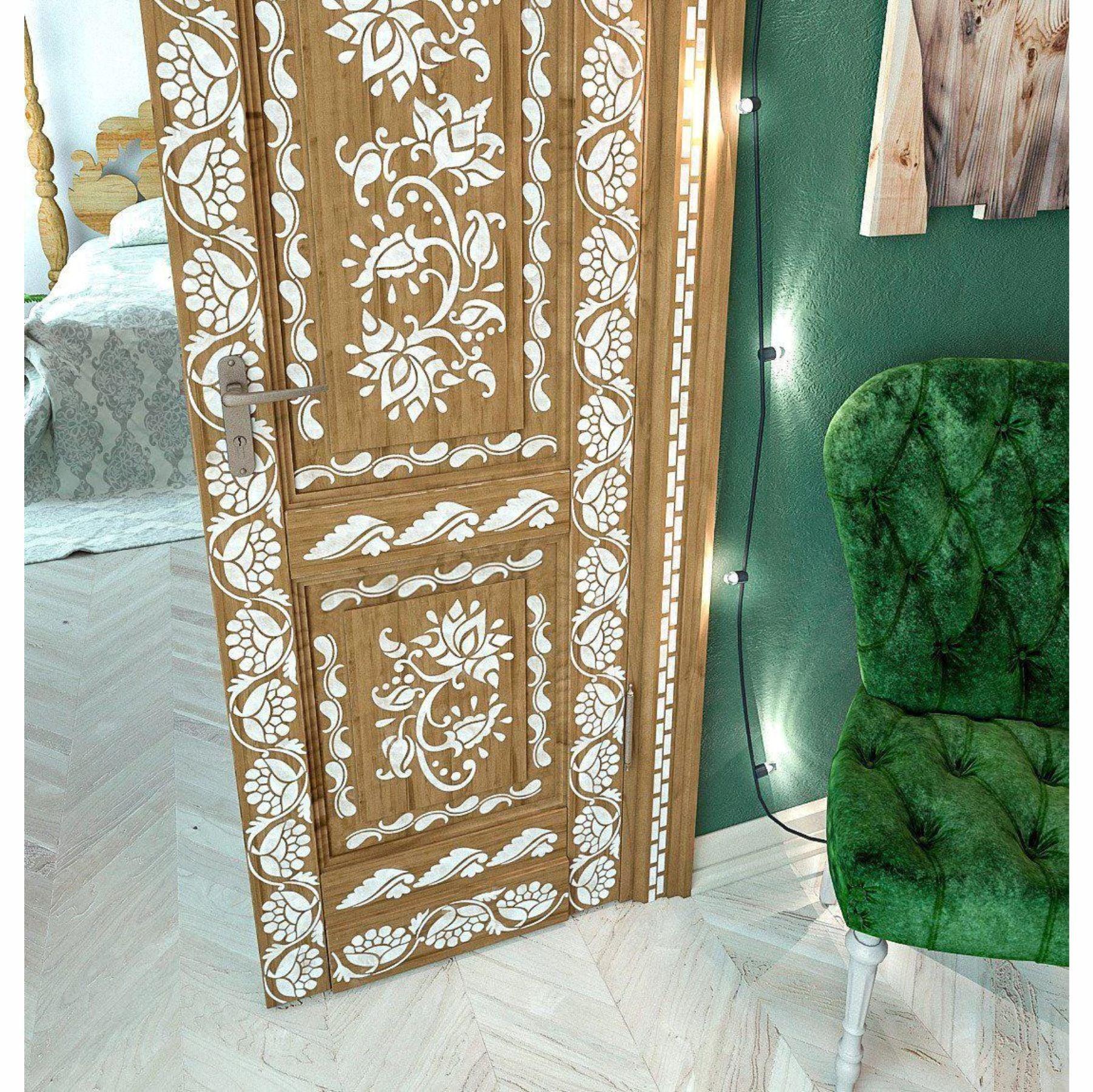 Indian Inlay (furniture and fabric) Reusable Stencil For Canvas And Wall Painting.ID #460 - Image 7