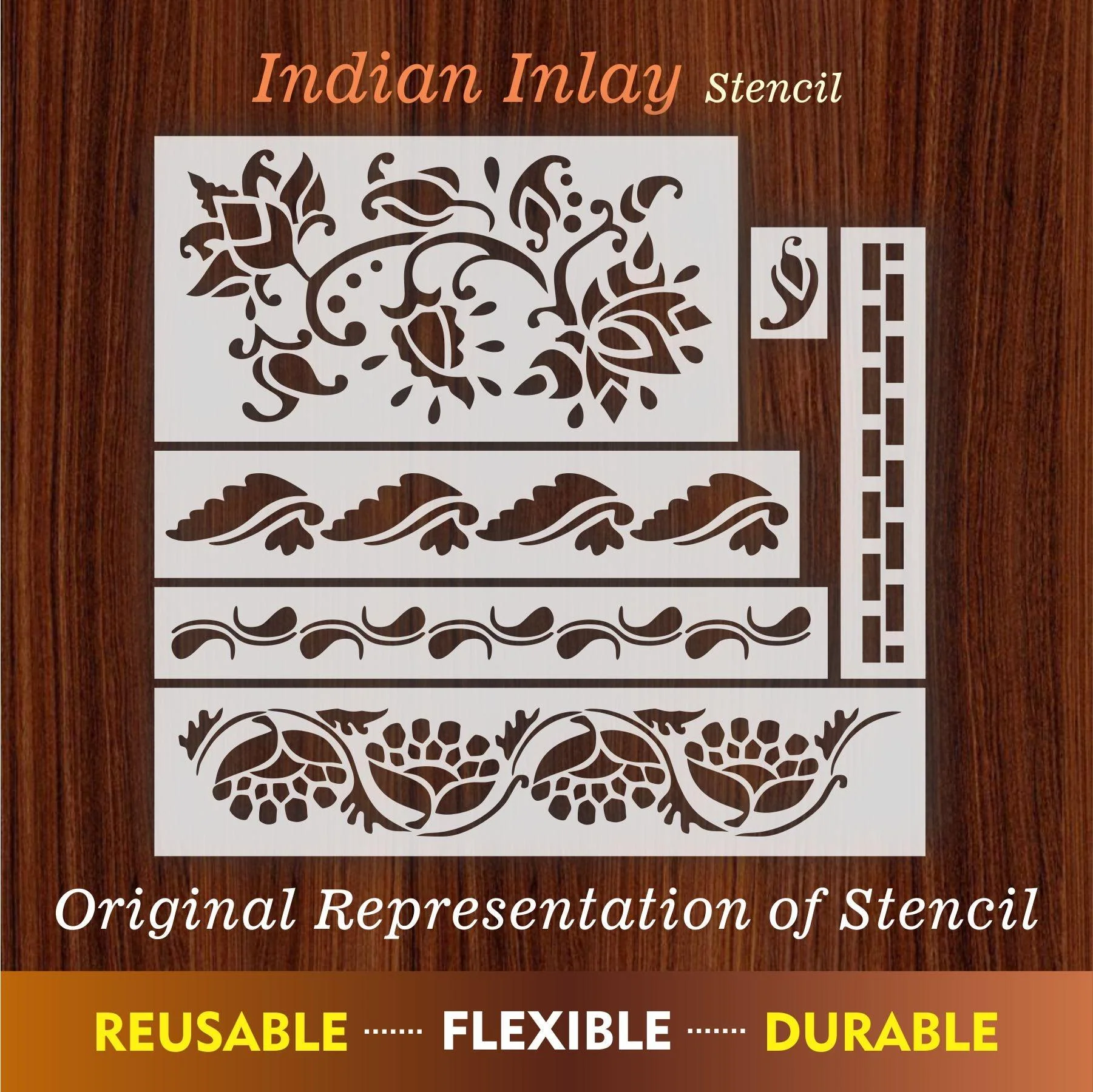 Indian Inlay (furniture and fabric) Reusable Stencil For Canvas And Wall Painting.ID #460 - Image 9