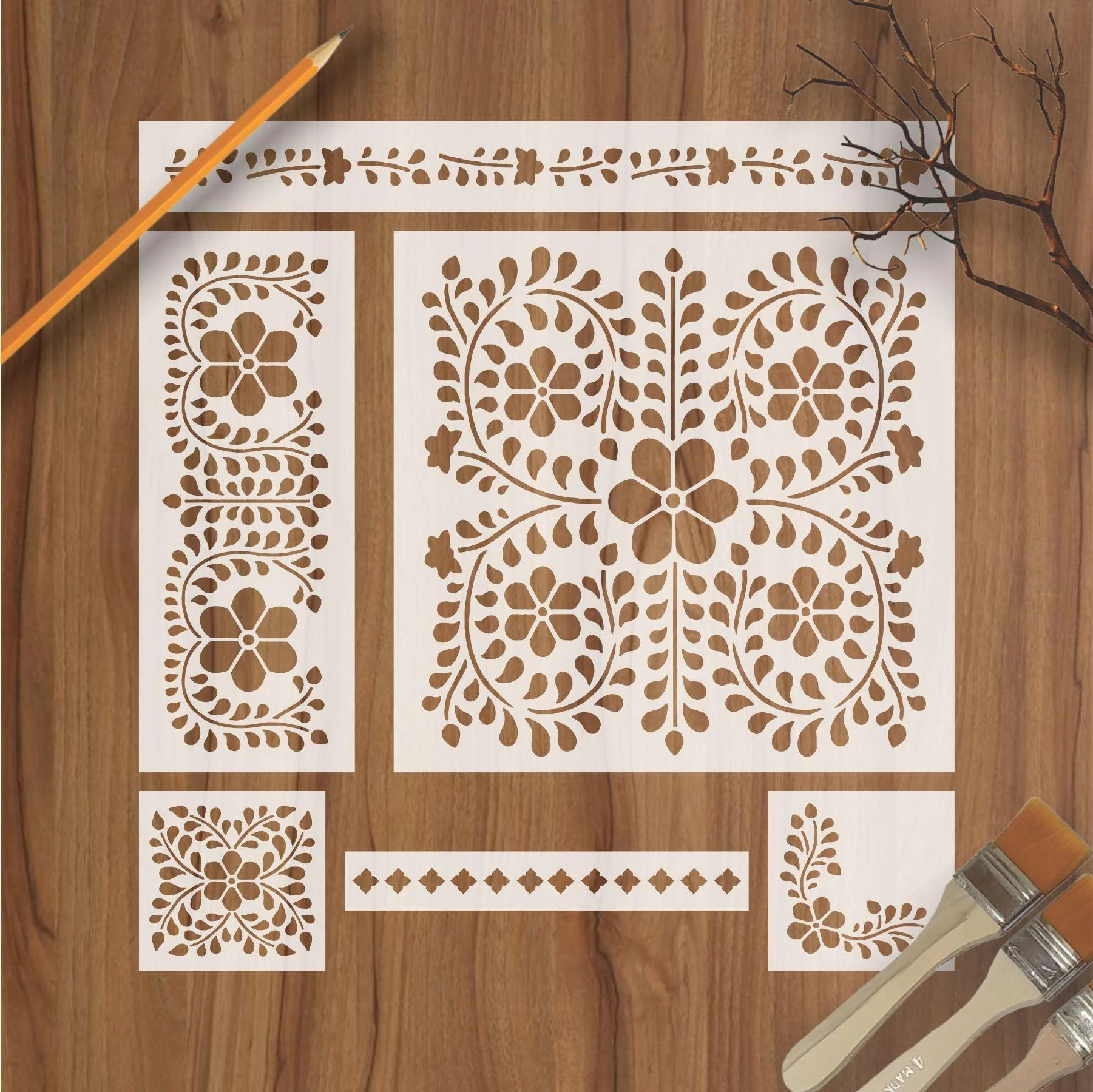 Indian Inlay(furniture and fabric) Reusable Stencil For Canvas And Wall Painting.ID#338 - Image 2