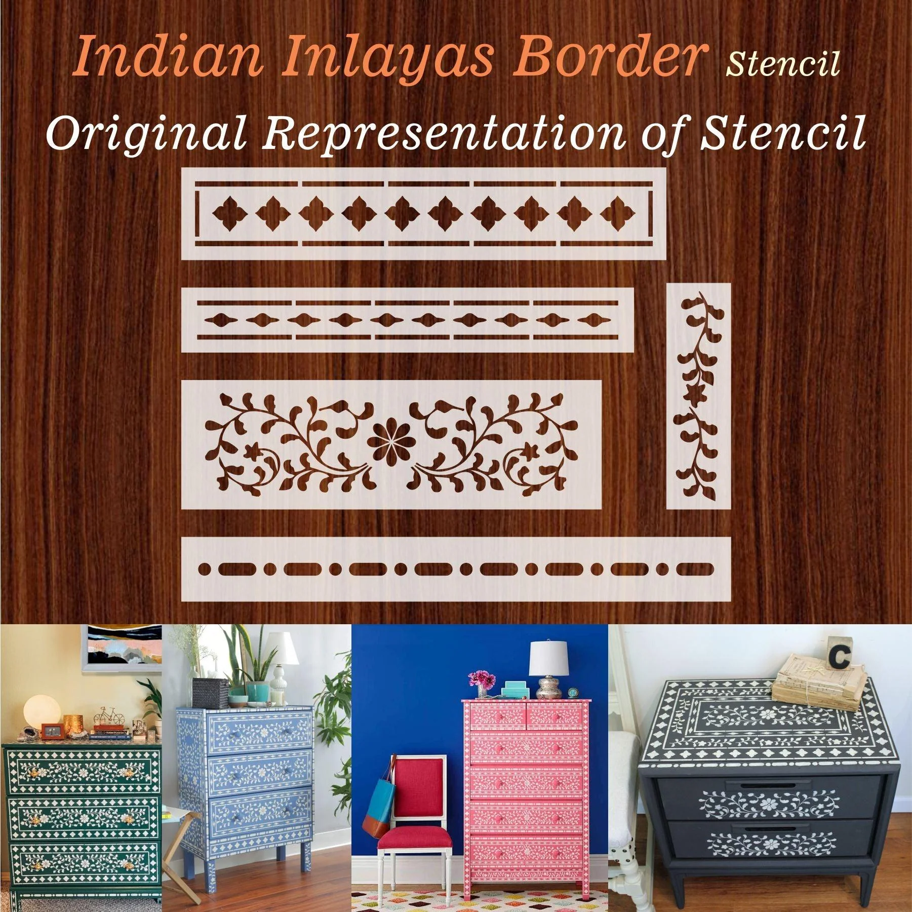 Indian Inlay(furniture and fabric) Reusable Stencil For Canvas And Wall Painting.ID# 310 - Image 8