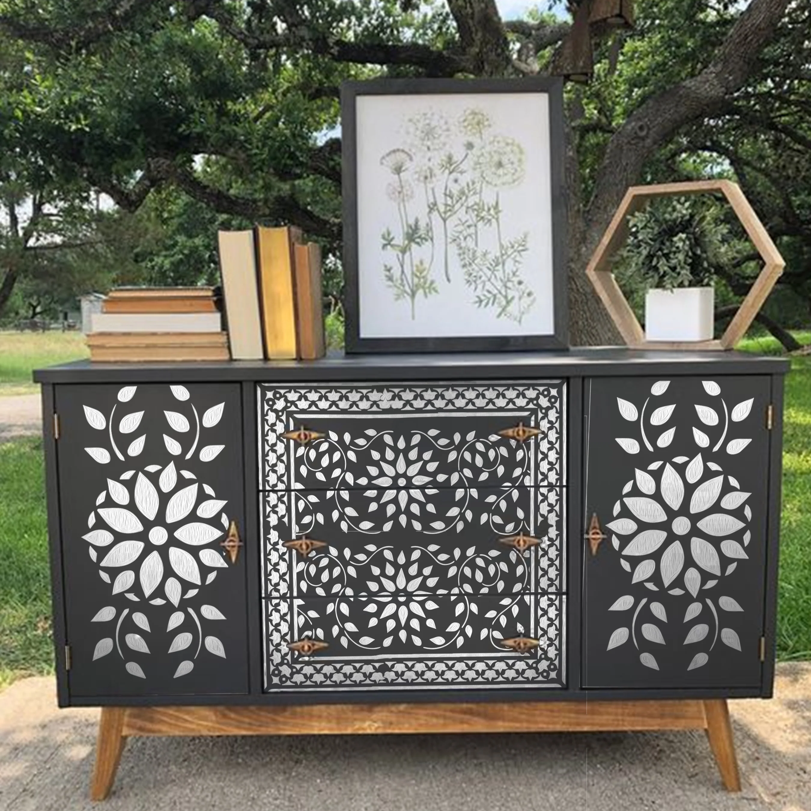 Indian Inlay (furniture and fabric) Reusable Stencil For Canvas And Wall Painting.ID #339