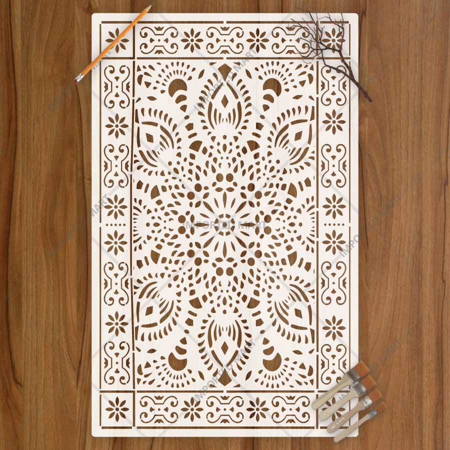Intricate Lace Carpet Stencil for Floor, Wall & Rug Painting – Elegant Floral Mandala Design – ID# 756