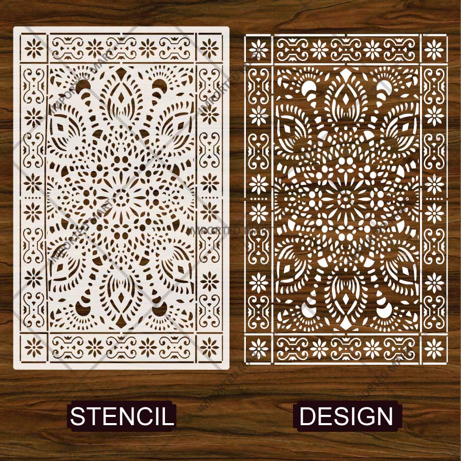 Intricate Lace Carpet Stencil for Floor, Wall & Rug Painting – Elegant Floral Mandala Design – ID# 756 - Image 4